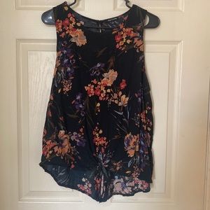 Pink Clover black floral tank top with tie front